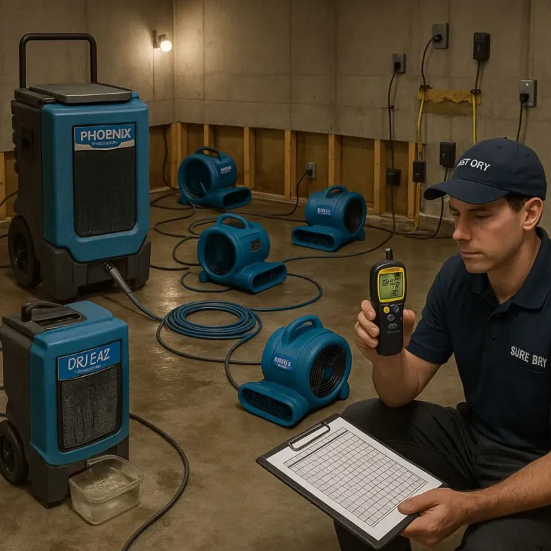 Structural Drying and Dehumidification process in Gibson, AR